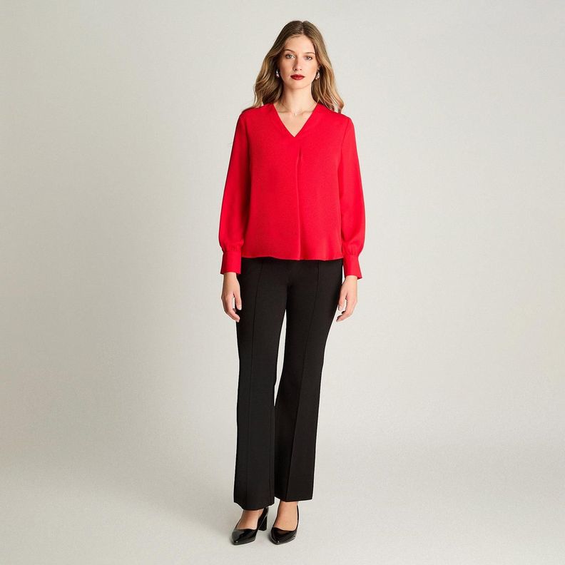 Blusa Manga Larga Escote V Rojo-3