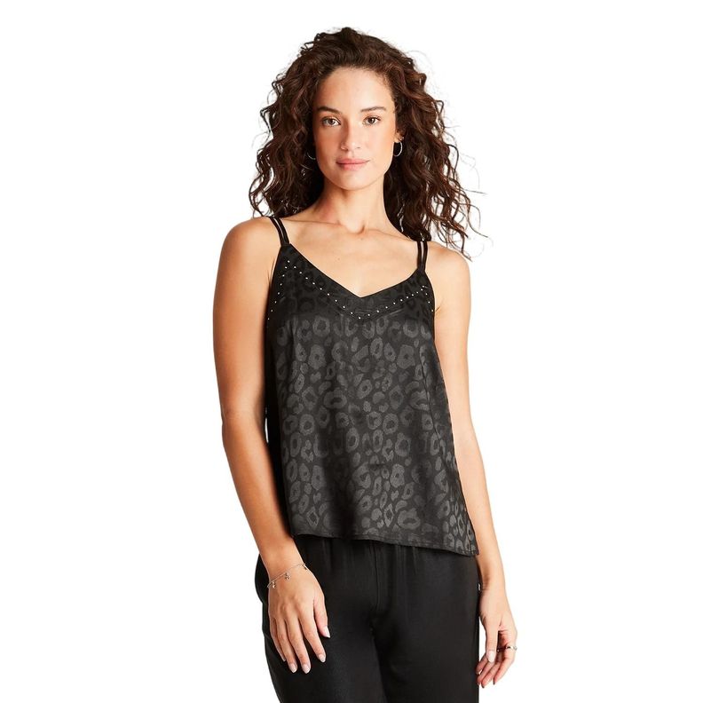 Blusa Negro Sin Manga Satín-0
