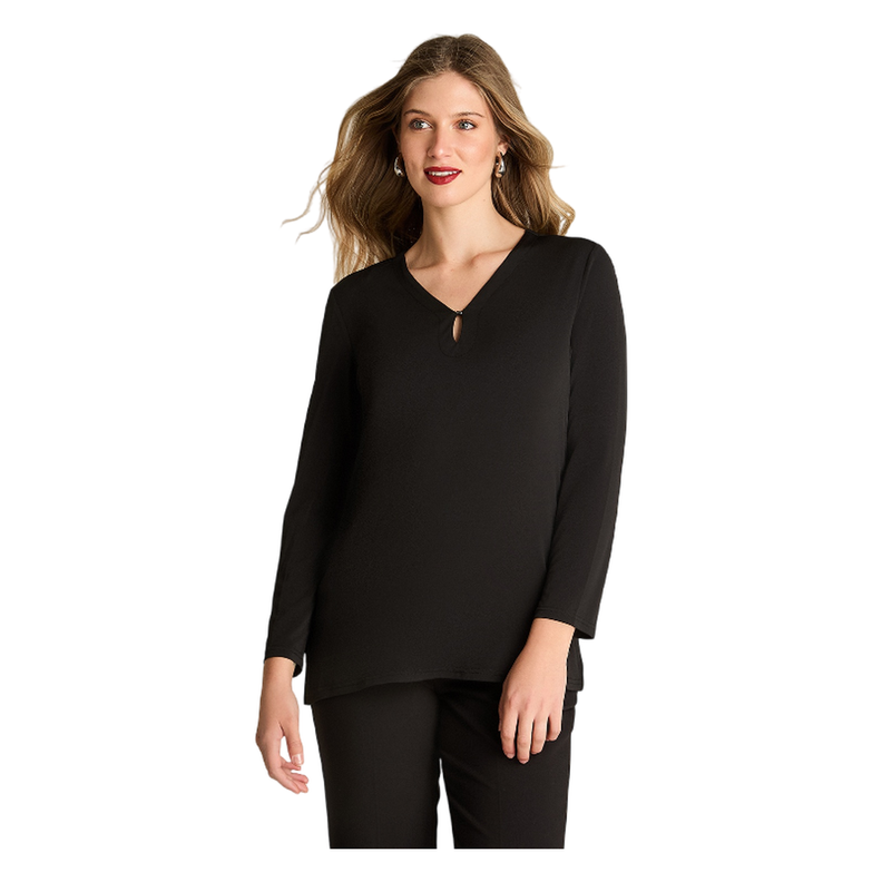 Polera Manga Larga Con Escote V Negro-0