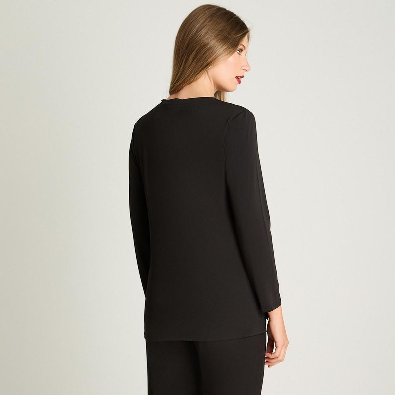 Polera Manga Larga Con Escote V Negro-1