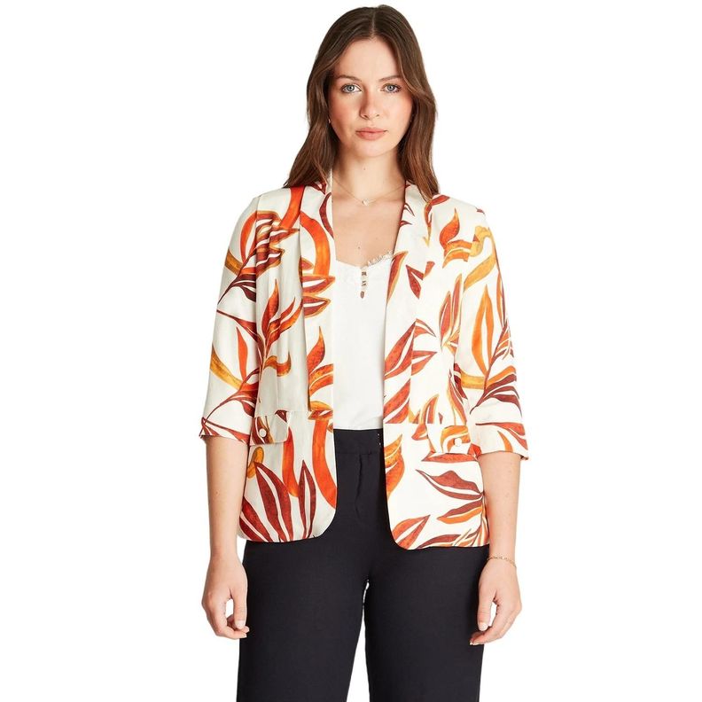 Blazer Lino Terracota Manga 3/4 Cuello Solapa-0