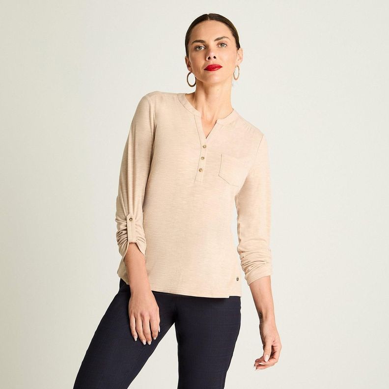 Polera Manga Larga Cuello Mao Beige-0