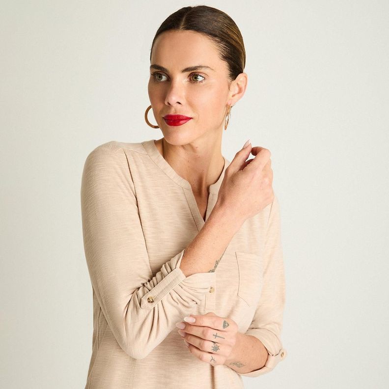 Polera Manga Larga Cuello Mao Beige-3