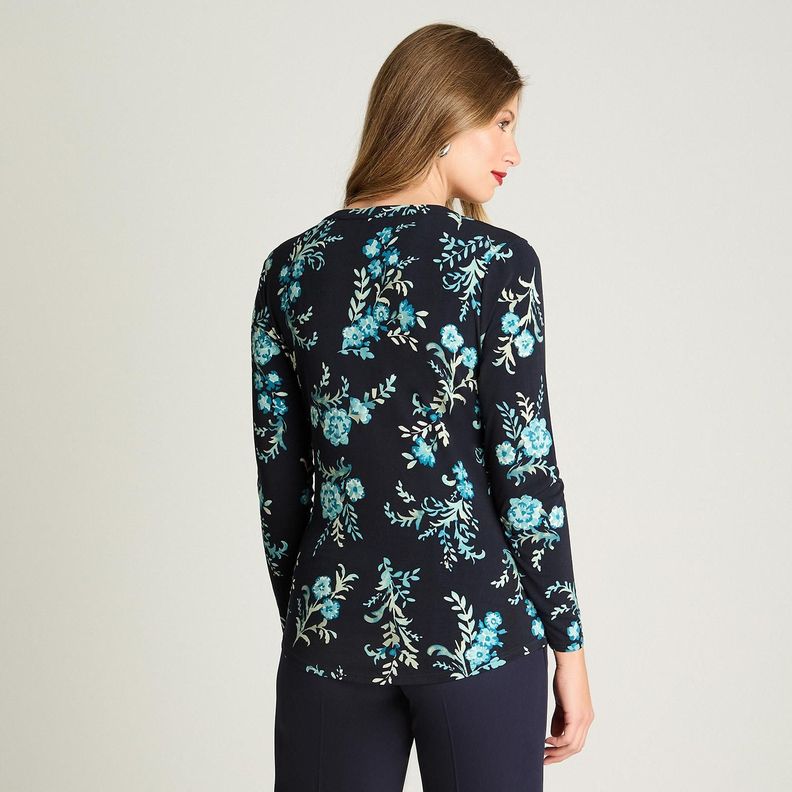 Polera Manga Larga Escote Mao Con Botones Azul-1