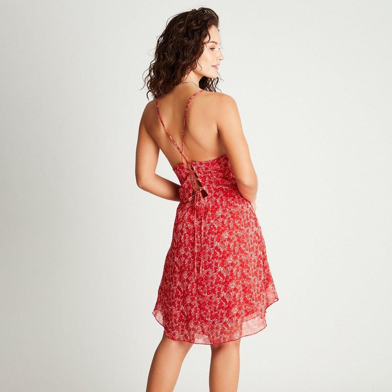 Vestido Corto Rojo Estampado Tirantes-1