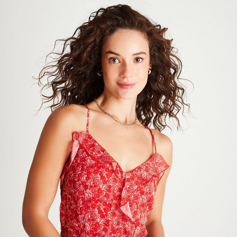 Vestido Corto Rojo Estampado Tirantes-2