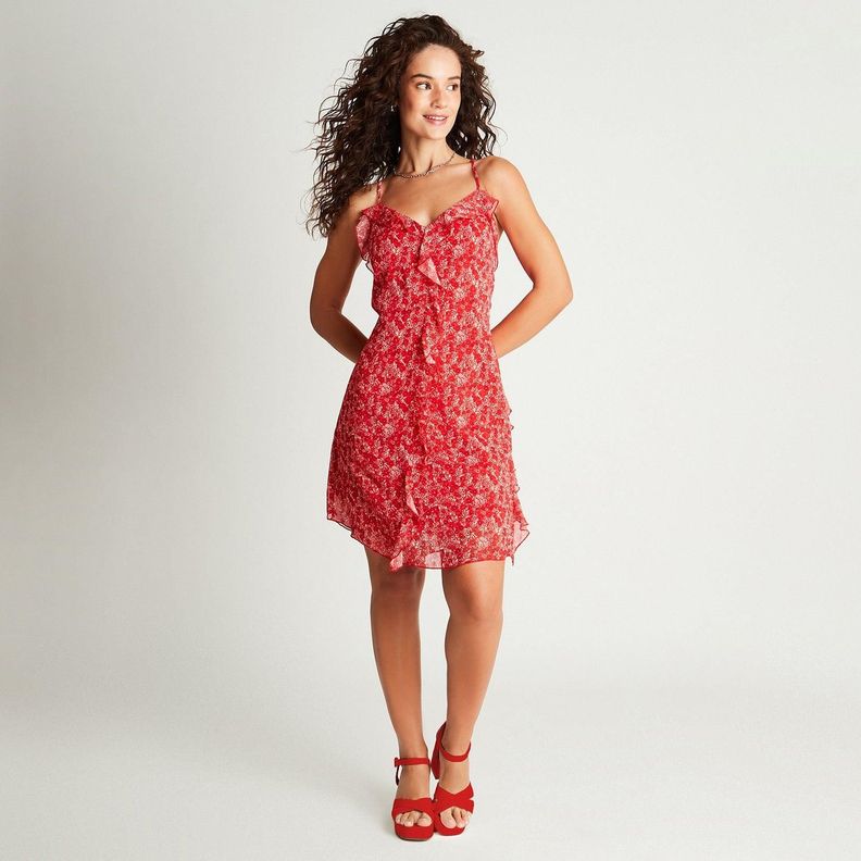 Vestido Corto Rojo Estampado Tirantes-3