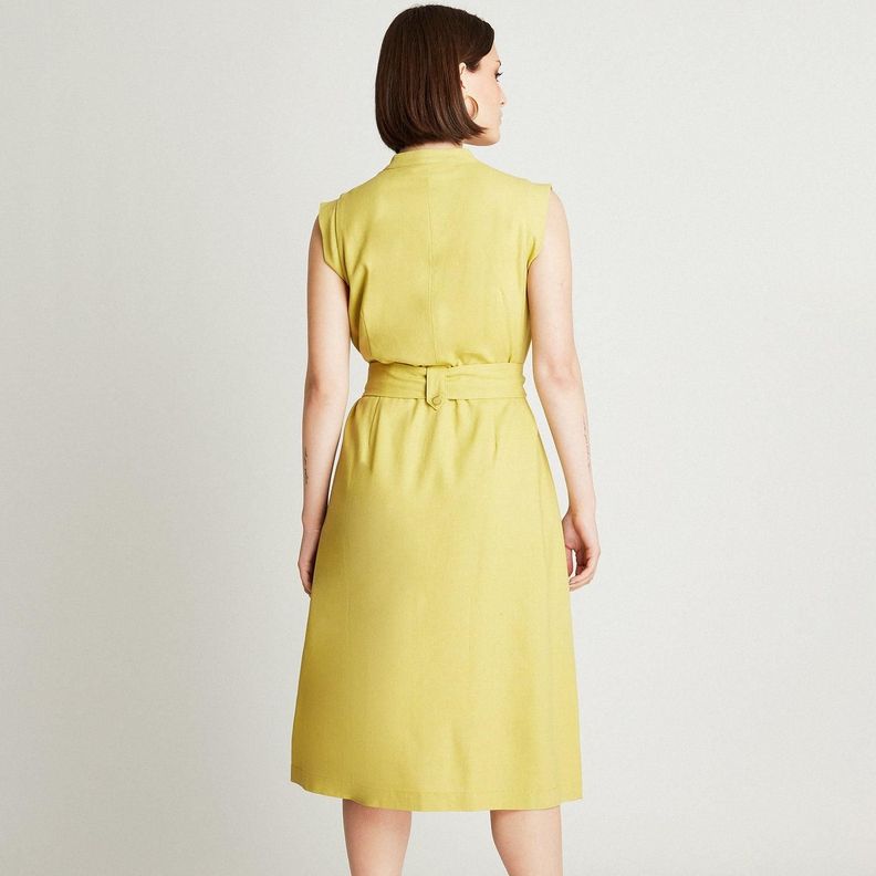 Vestido Midi De Lino Pistacho Sin Mangas Con Cinturón-1