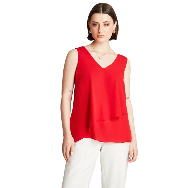 Blusa Rojo Sin Manga Cuello V Capas-0