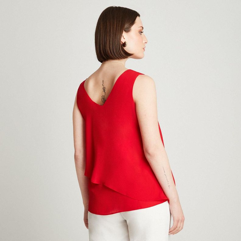 Blusa Rojo Sin Manga Cuello V Capas-1