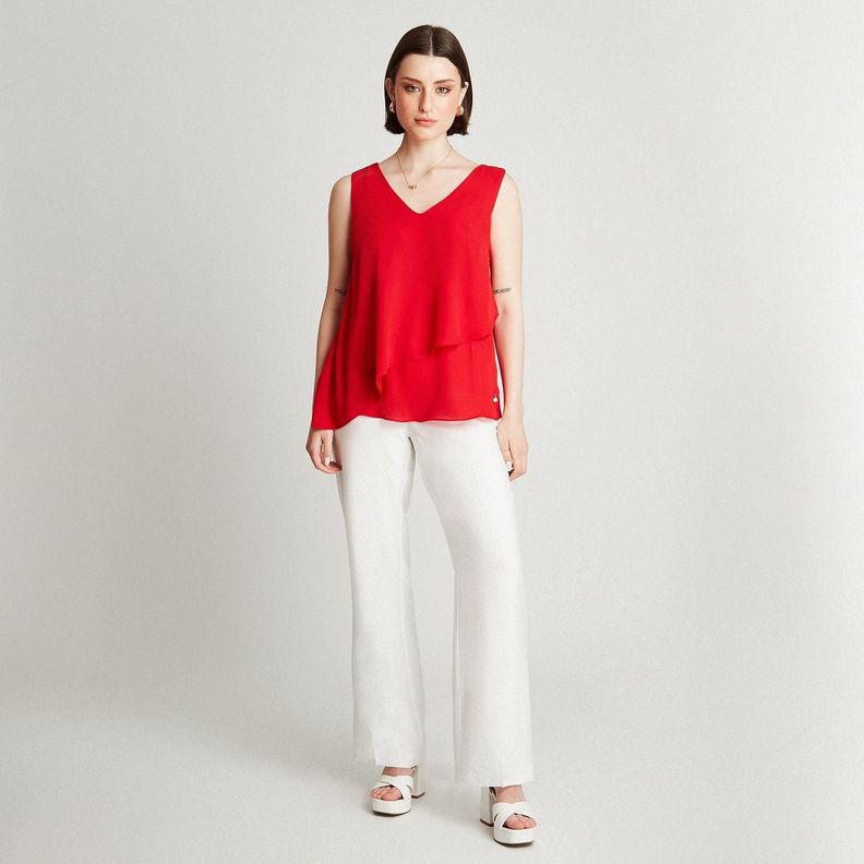 Blusa Rojo Sin Manga Cuello V Capas-3