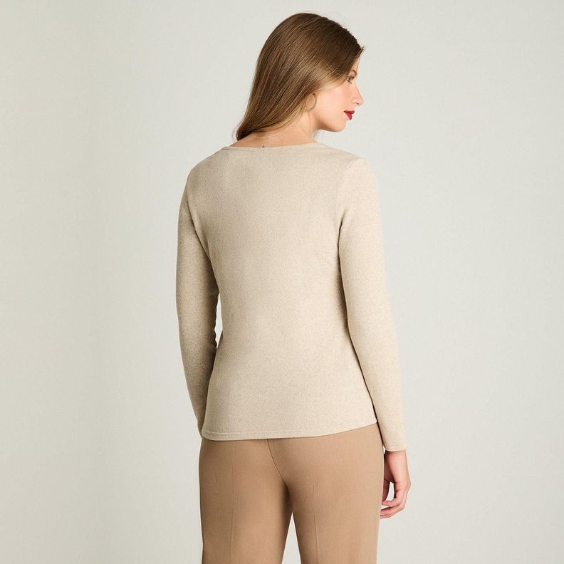 Polera Manga Larga Lanialla Escote V Estampada Beige-1