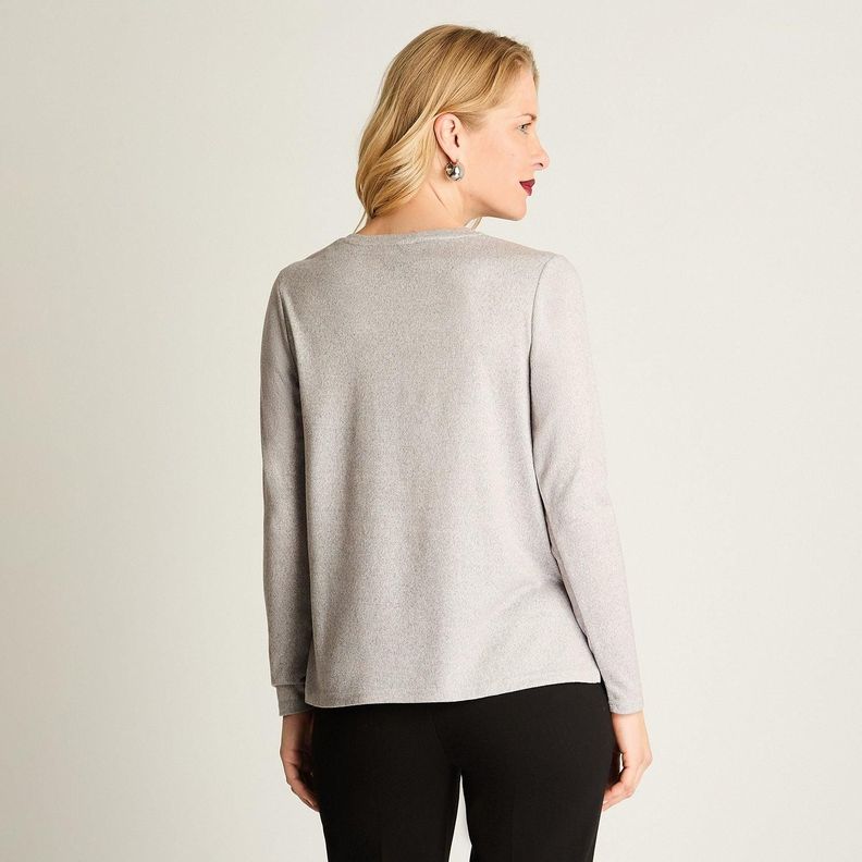 Polera Manga Larga Lanilla Estampada Con Strass Gris-0