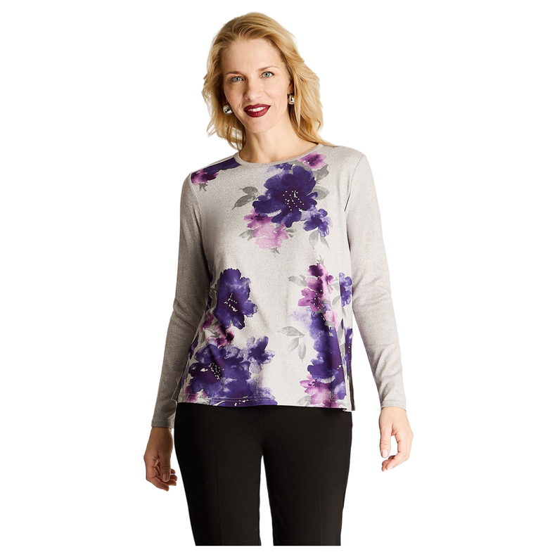 Polera Manga Larga Lanilla Estampada Con Strass Gris-4
