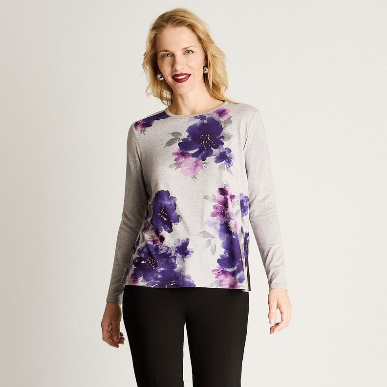 Polera Lanilla Estampada Con Strass Gris