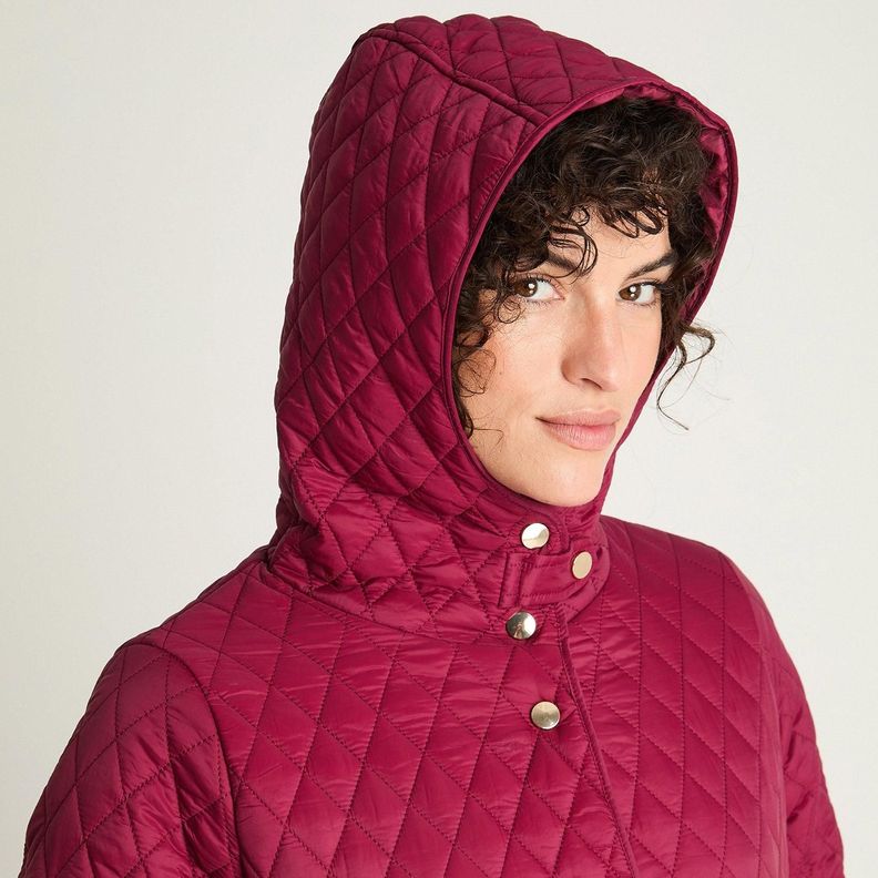 Parka Manga Larga Larga Con Gorro Burdeo-2
