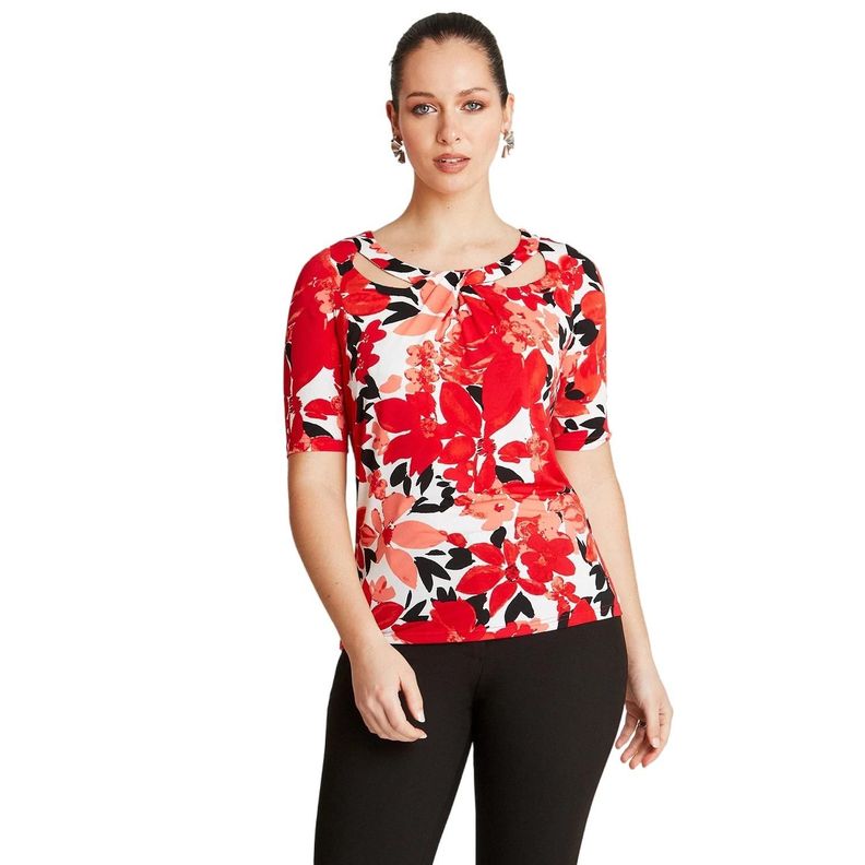 Polera Rojo Manga Codo Cuello Redondo-0