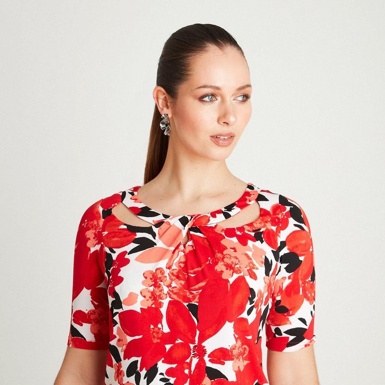 Polera Rojo Manga Codo Cuello Redondo-2
