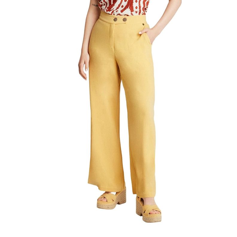 Pantalón Sport Mostaza Pierna Ancha Liso Palazzo-0