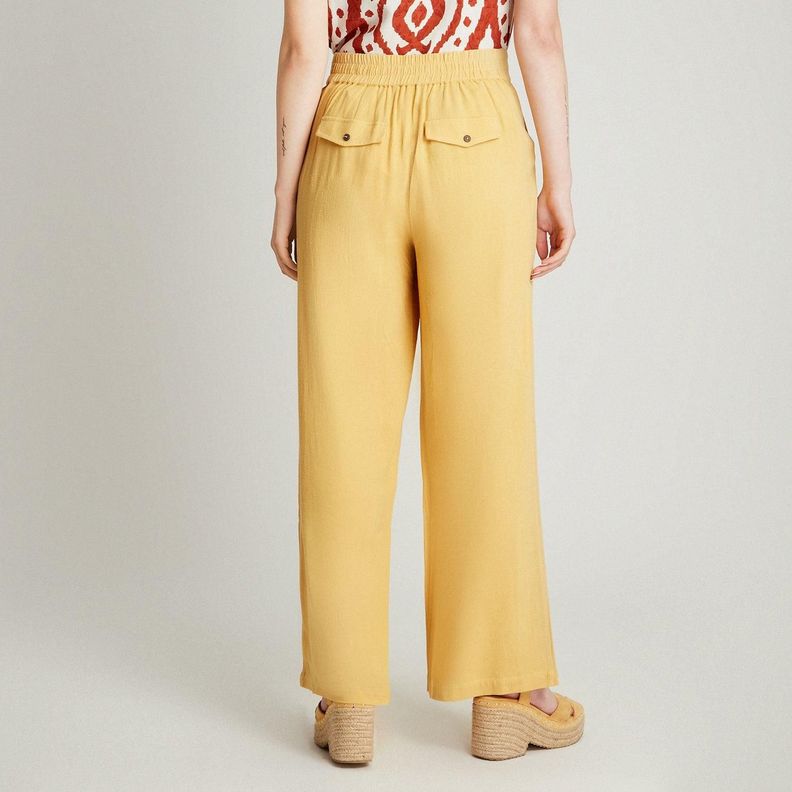 Pantalón Sport Mostaza Pierna Ancha Liso Palazzo-1