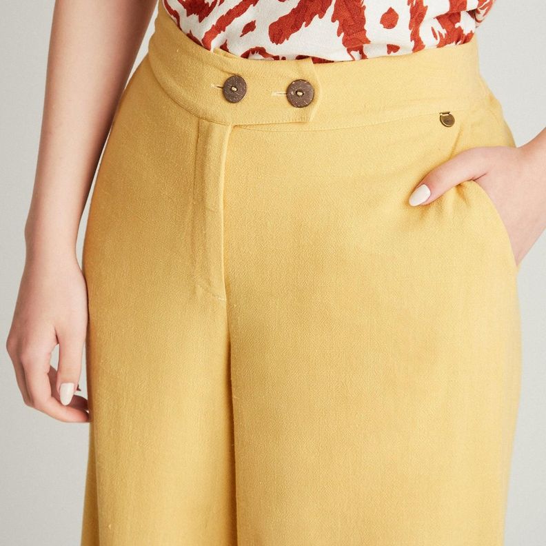 Pantalón Sport Mostaza Pierna Ancha Liso Palazzo-2