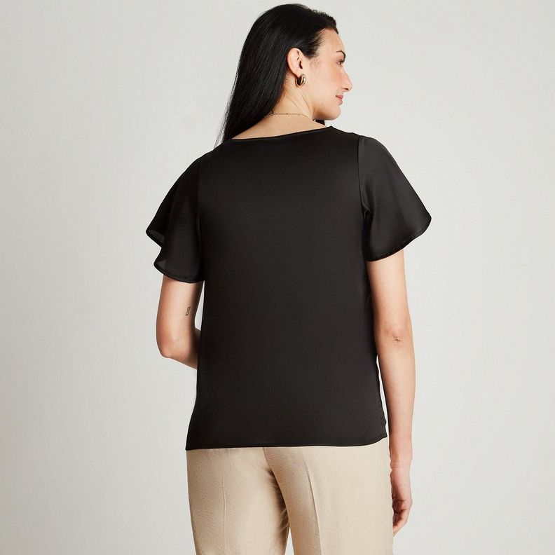 Blusa Negro Manga Corta Cuello V-1