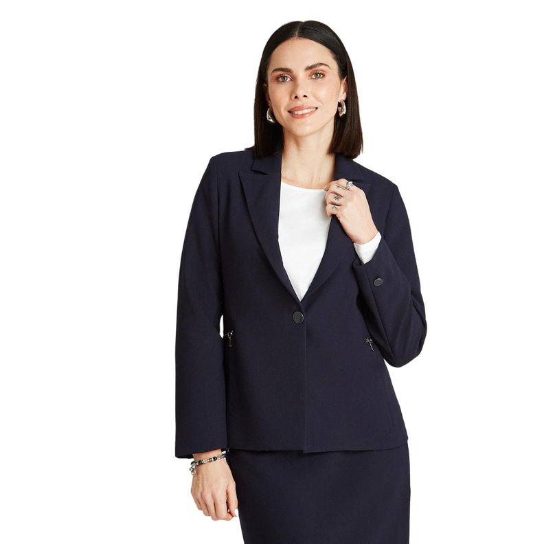 Blazer Azul Manga Larga Cuello Solapa-0
