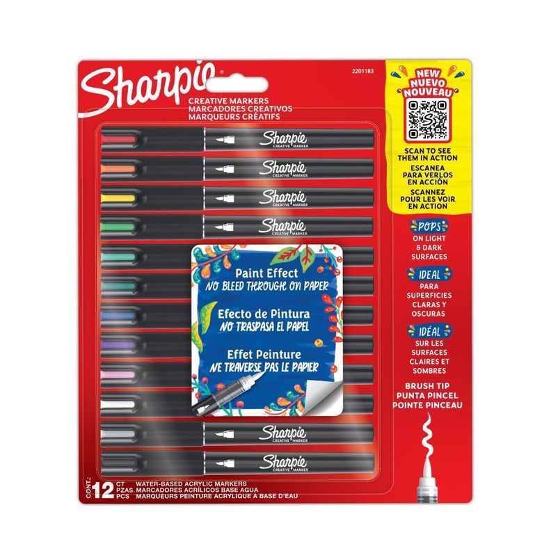 12 Marcadores Sharpie Acrilicos Punta Pincel Color Surtido-0