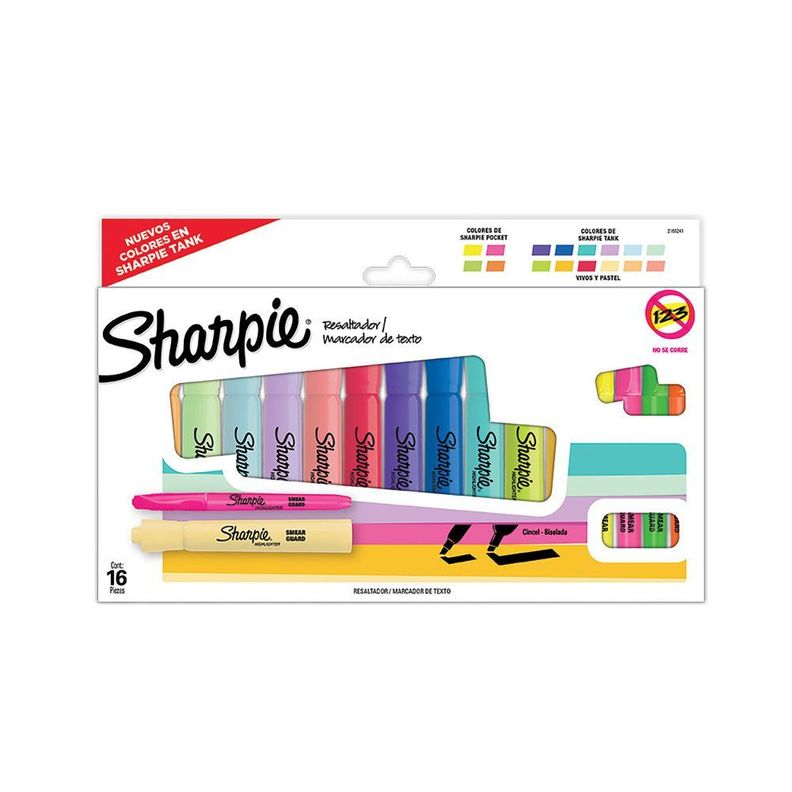 Caja 4 Destacadores Pocket y 12 Tank Sharpie Pastel y Fluor-0