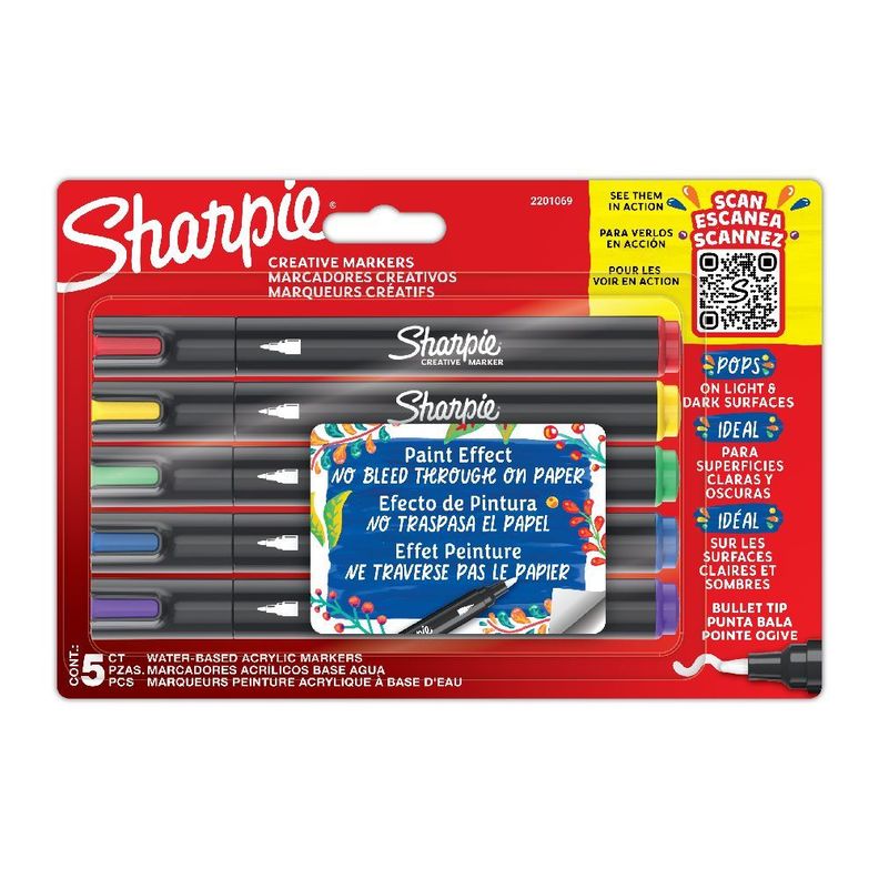 5 Marcadores Sharpie Acrilicos Punta Bala Colores Surtidos-0