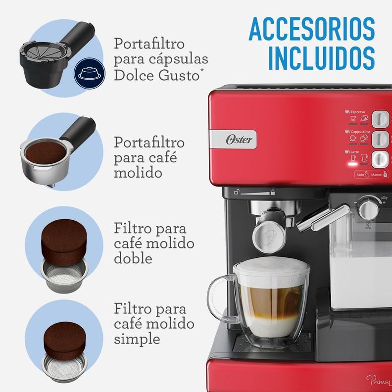 Cafetera automática de espresso roja Oster® PrimaLatte™ BVSTEM6603R-4