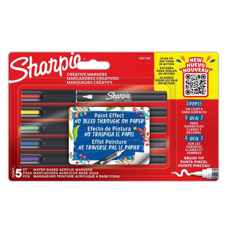 5 Marcadores Sharpie Acrilicos Punta Pincel Color Surtido-0