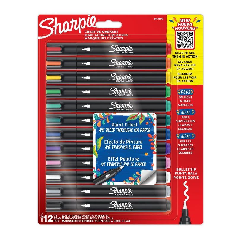 12 Marcadores Sharpie Acrilicos Punta Bala Colores Surtidos-0