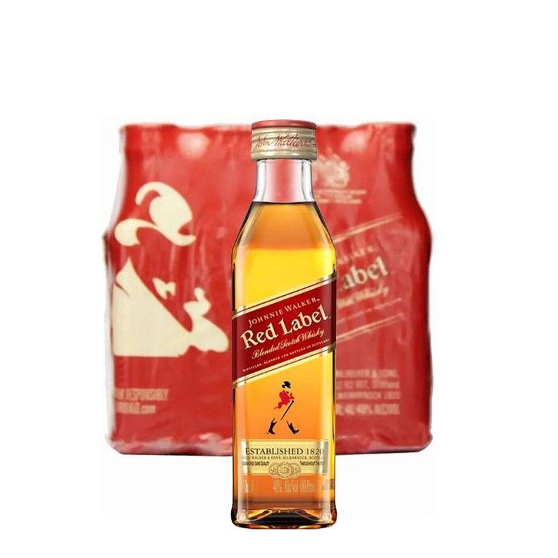 12 Miniaturas Whisky Johnnie Walker Red Label, Pet (50 ml) Dorado