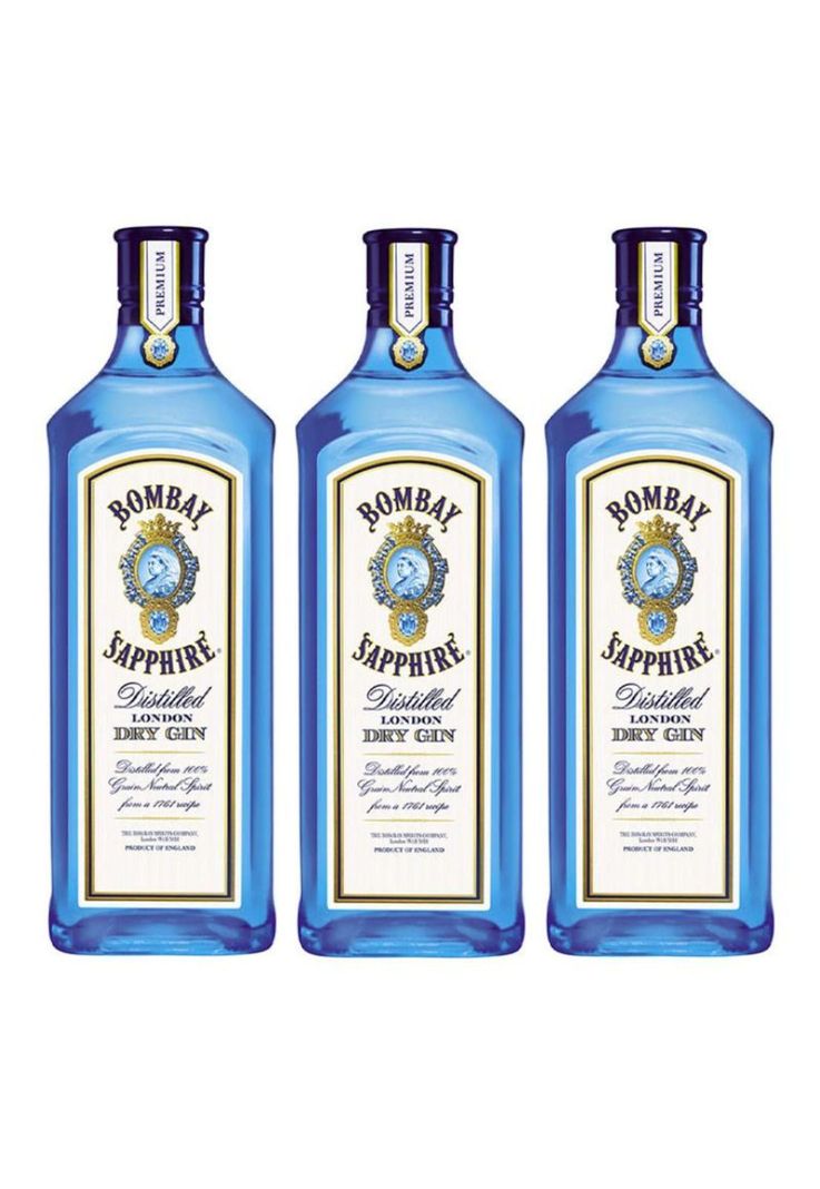 3 Gin Bombay Sapphire 750ml. Transparente