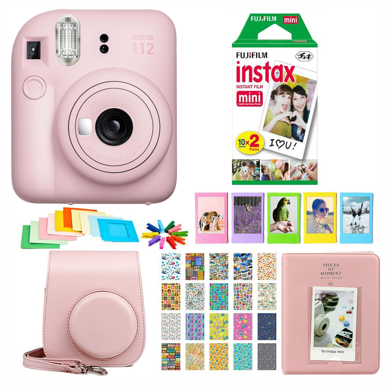 SET COMPLETO CÁMARA FUJIFILM INSTAX MINI 12 ROSADA +20 PELÍCULAS +ACCESORIOS-0
