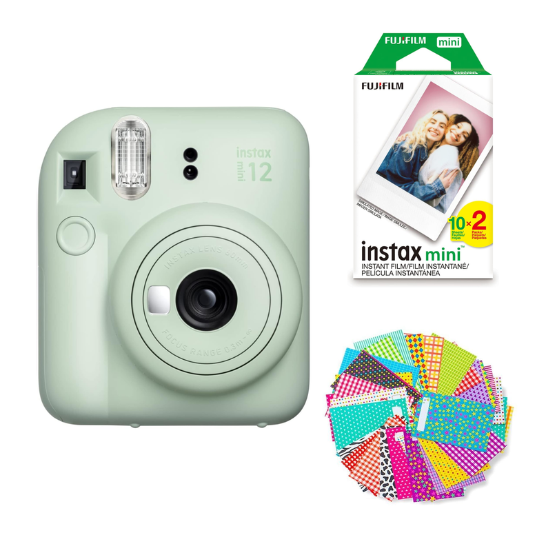 SET CAMARA FUJIFILM INSTAX MINI 12 + 20 FILM + MARCOS ADHESIVOS