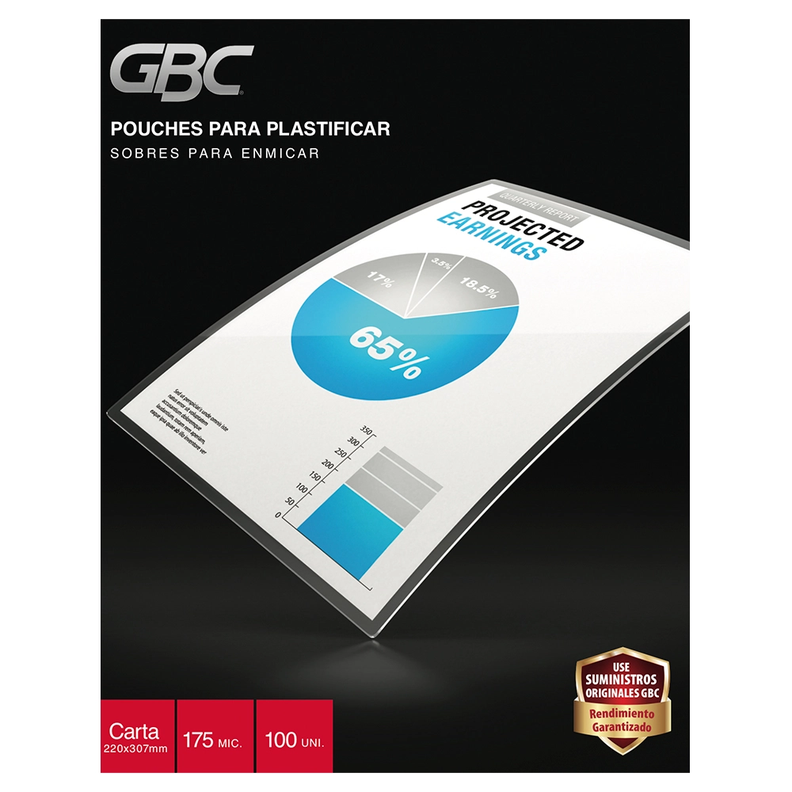 Caja Pouches GBC Carta 7MIL (175 Mic)  Pack 100 Unidades Transparente