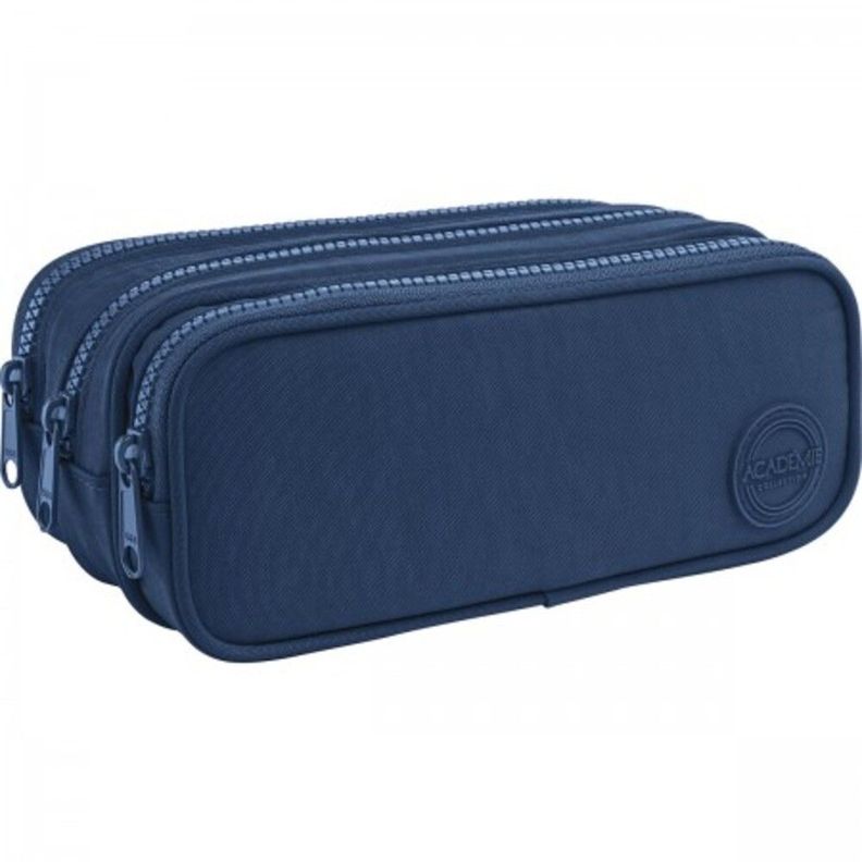 Estuche Triple Académie Azul Marino con 3 Compartimentos – 210x110x90mm