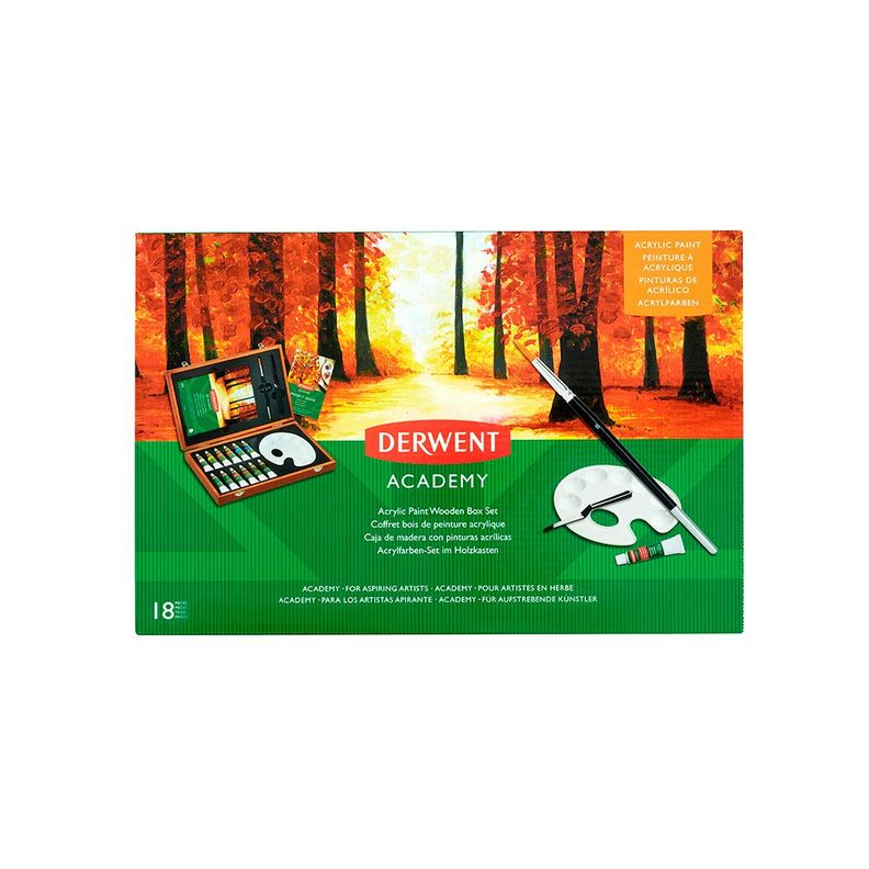 Set de Acrílicos en Caja de Madera 18PCS Derwent Academy-0