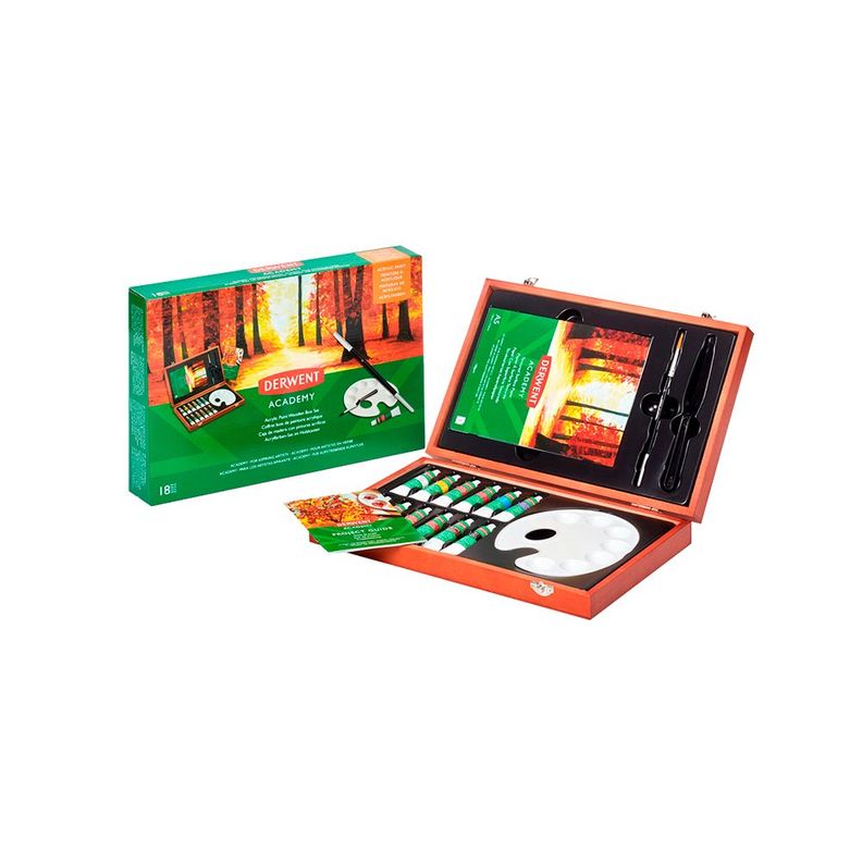 Set de Acrílicos en Caja de Madera 18PCS Derwent Academy-1