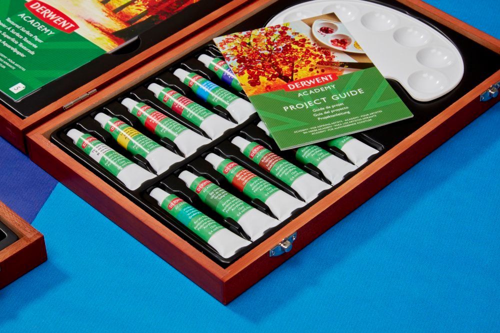 Set de Acrílicos en Caja de Madera 18PCS Derwent Academy-2