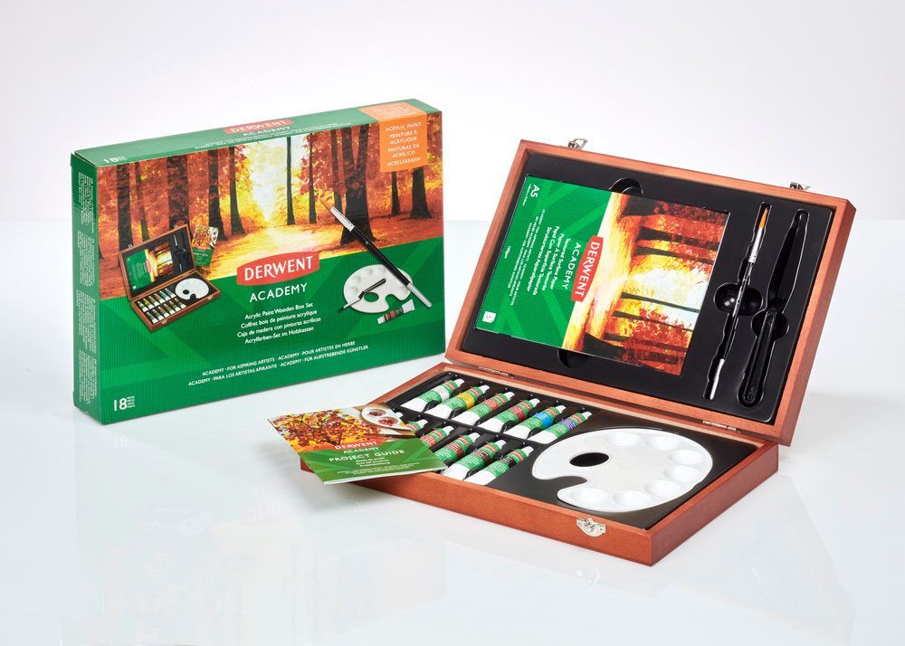 Set de Acrílicos en Caja de Madera 18PCS Derwent Academy-3