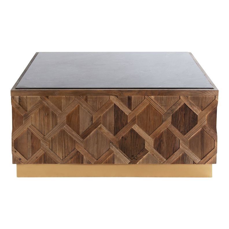 Mesa de centro Gurun cuadrada de madera y marmol 46x100x100 Cafe