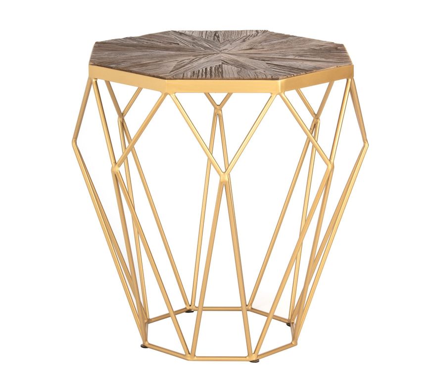 Mesa lateral Joel, madera de olmo y base de acero. Cafe