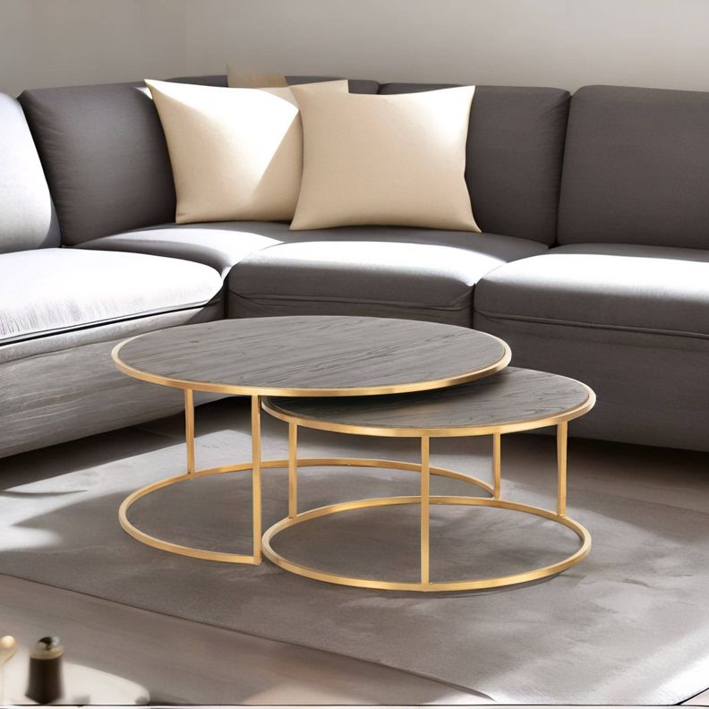 Set 2 mesa de centro Norman madera de olmo y acero-1