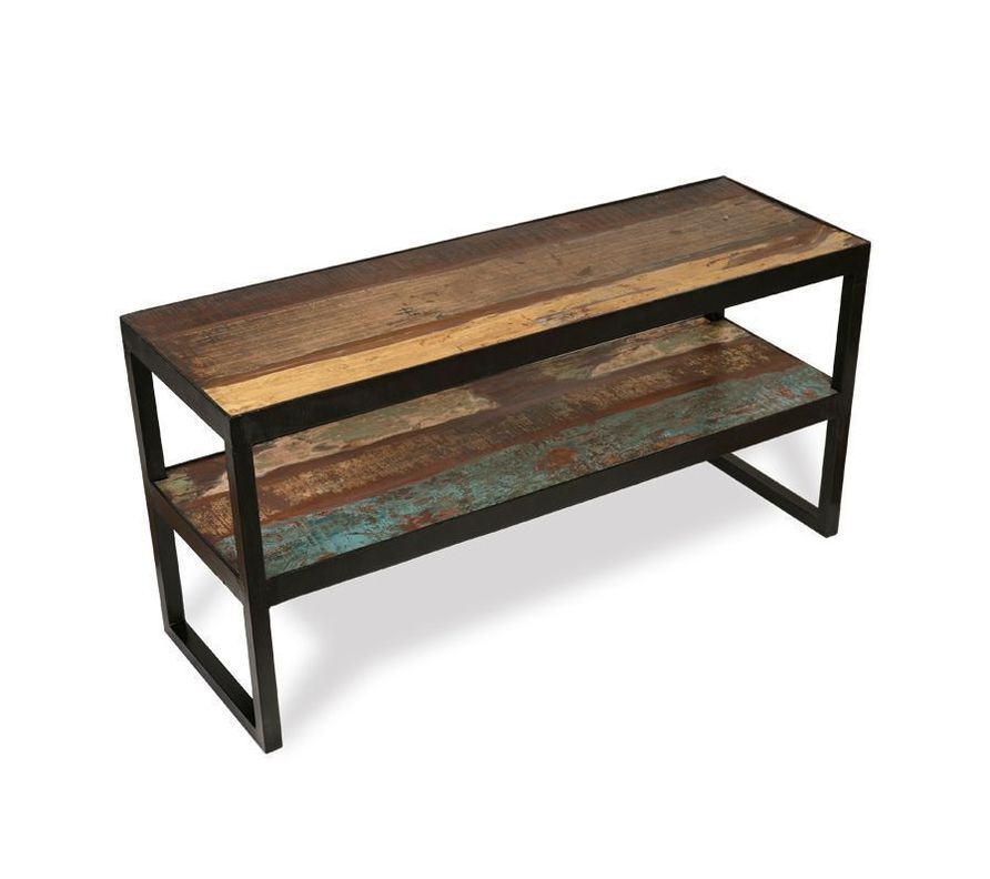 Mesa Lateral Taj hecha de madera reciclada y metal. Cafe