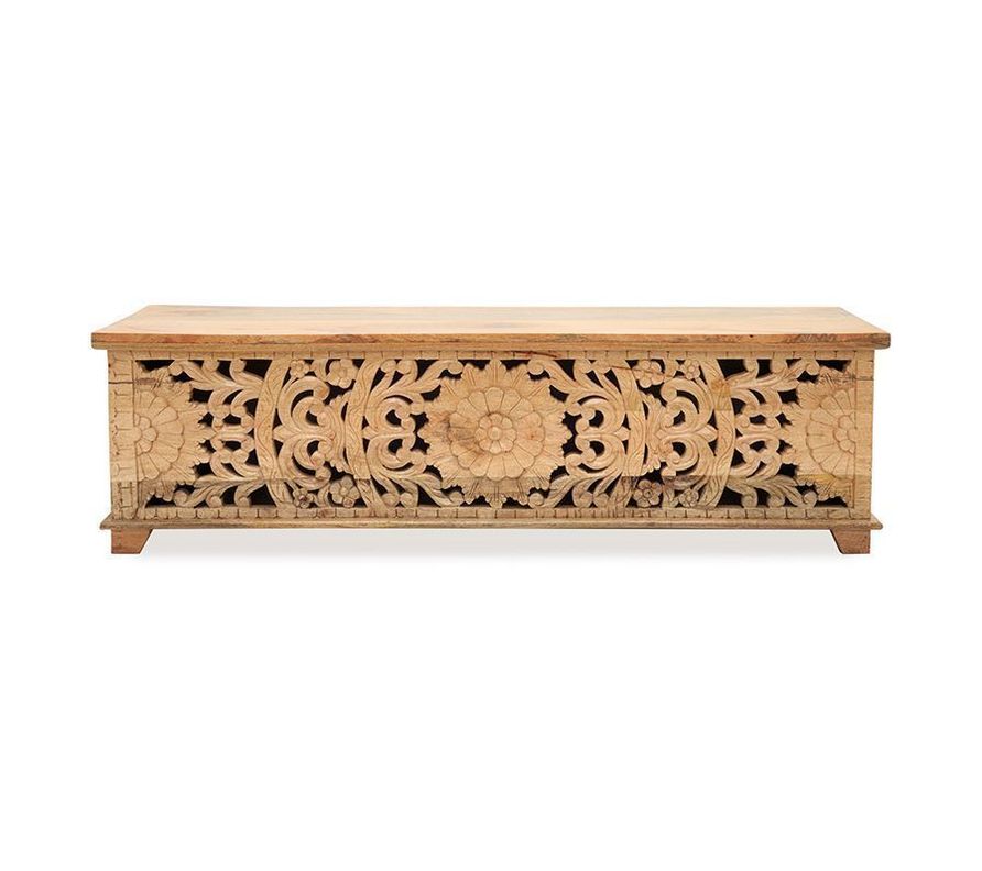 Mesa Lateral Bikaner madera reciclada importada de India. se puede usar como baul Cafe Claro