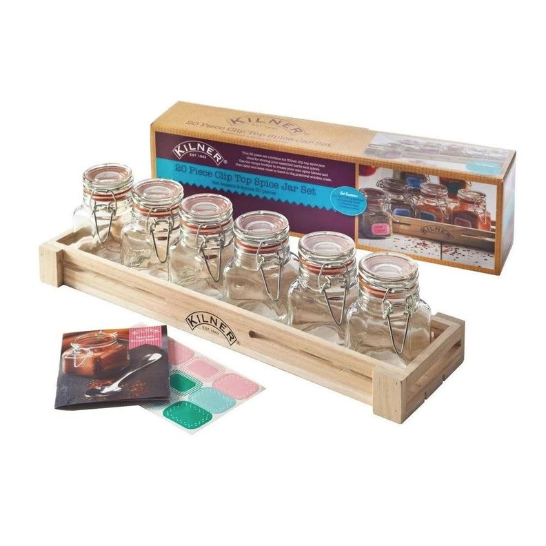 Set 6 Frascos Kilner Especias 70ml + Caja Madera-2
