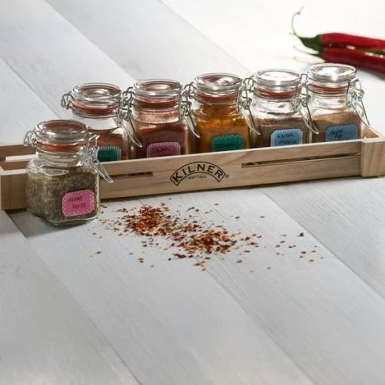 Set 6 Frascos Kilner Especias 70ml + Caja Madera-3